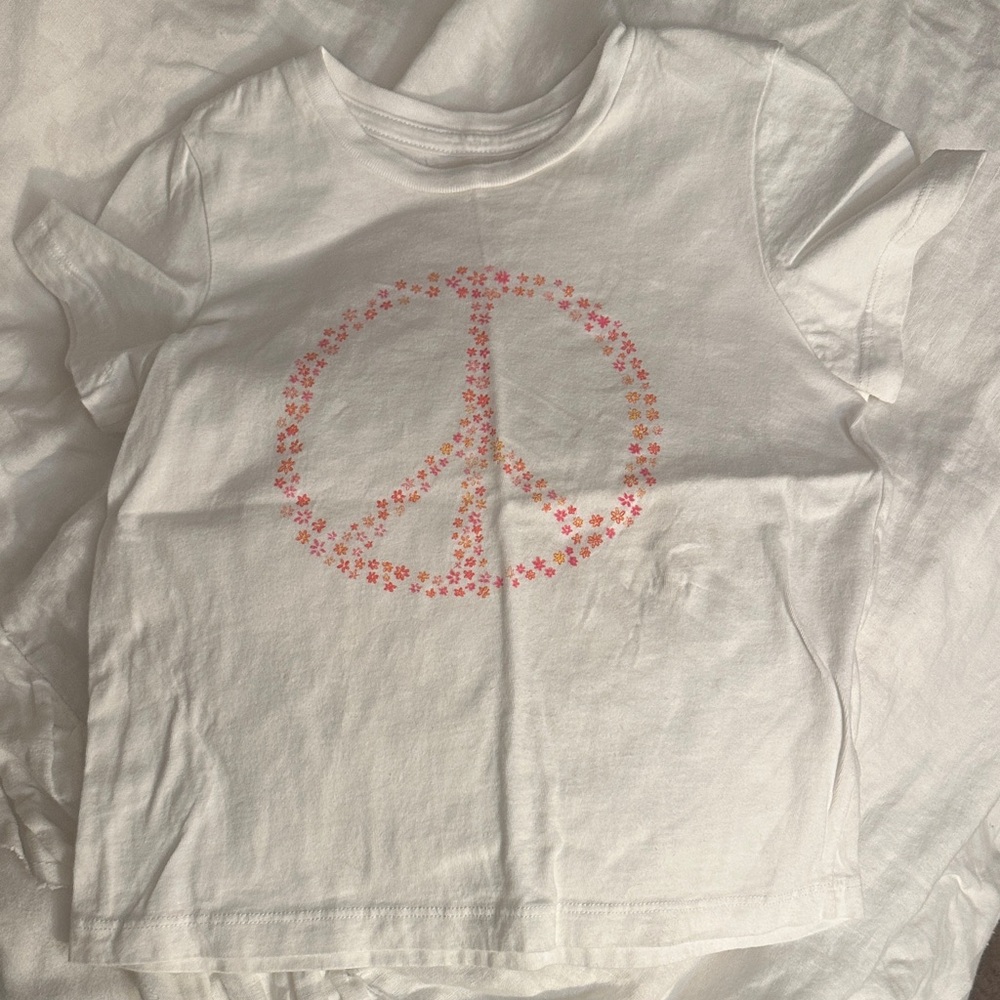 Christy Dawn White Tee with Pink and Orange Peace Sign